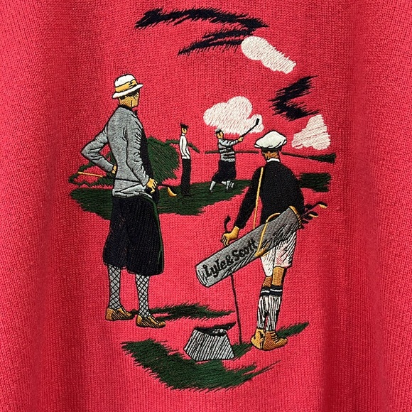 Lyle & Scott Hawick Scotland Lambswool Crewneck Golf Raspberry Red Oversized M - Picture 3 of 11